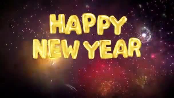 Animation Gold Text Happy New Year Mit Realistischen Bunten Feuerwerk — Stockvideo