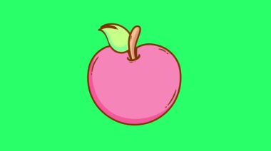 Animasyon pembe elma yeşil arkaplanda izole.