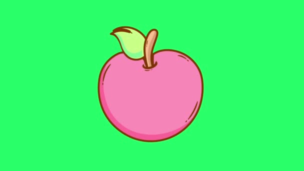 Animação Maçã Rosa Isolado Fundo Verde — Vídeo de Stock