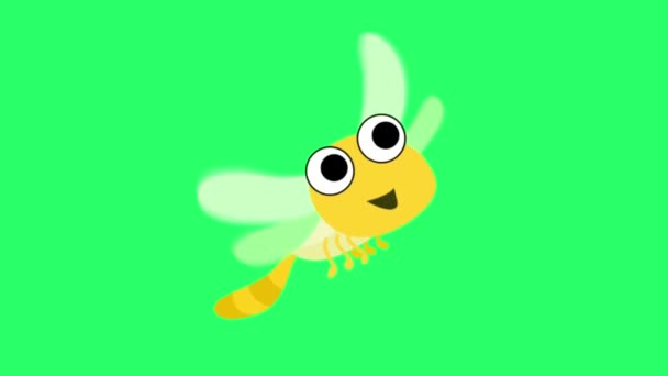 Animacja Cute Ważka Zielonym Tle — Wideo stockowe