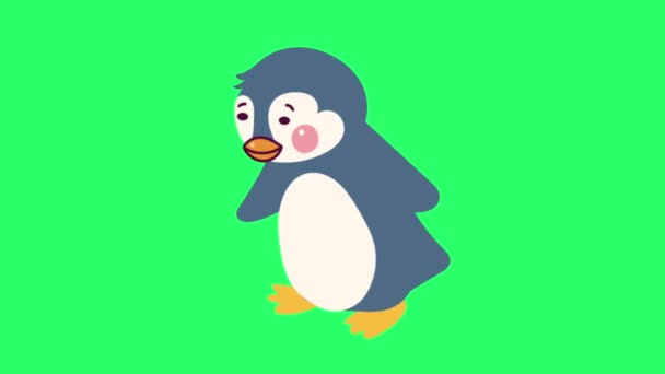 Animatie Activiteit Schattig Pinguïn Groene Achtergrond — Stockvideo