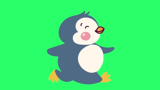 Animatie Activiteit Schattig Pinguïn Groene Achtergrond — Stockvideo