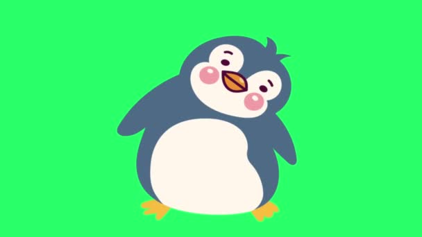 Animation Aktivitet Söt Pingvin Grön Bakgrund — Stockvideo