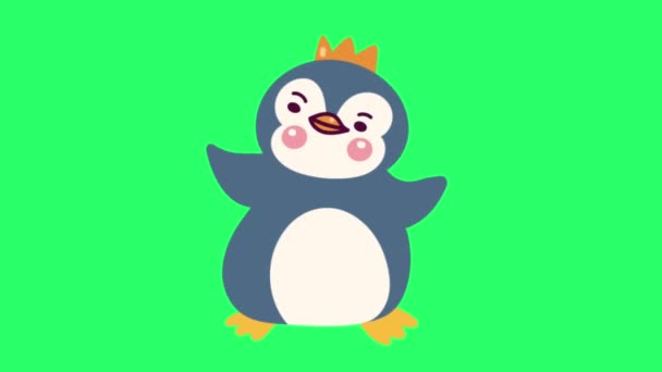 Animációs Tevékenység Aranyos Pingvin Zöld Háttér — Stock videók