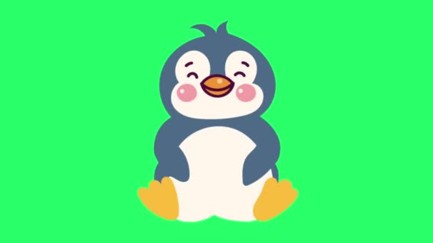 Animación Actividad Lindo Pingüino Sobre Fondo Verde — Vídeos de Stock