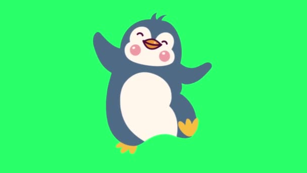 绿色背景的可爱企鹅的动画活动 — 图库视频影像