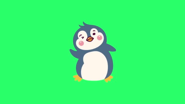 Animationsaktivität Niedlicher Pinguin Auf Grünem Hintergrund — Stockvideo