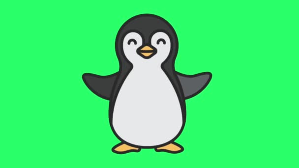 Animerad Pingvin Sitter Grön Bakgrund — Stockvideo