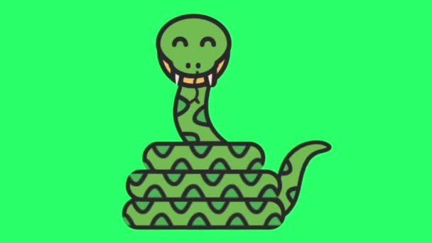 Animowany Zielony Wąż Zielonym Tle — Wideo stockowe
