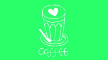 Animasyon beyaz çizgiler yeşil arka planda kahve bardağını şekillendirir.