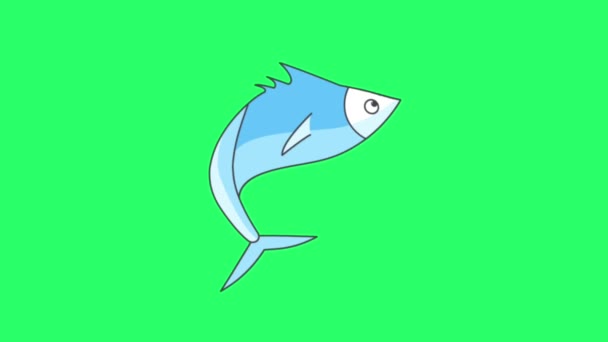 绿色背景的动画蓝鱼 — 图库视频影像