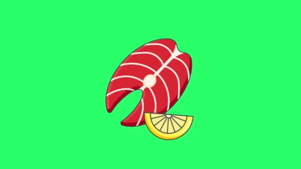 绿色背景的动画红鲑鱼片 — 图库视频影像