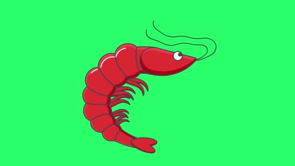 Animace Červené Krevety Zeleném Pozadí — Stock video