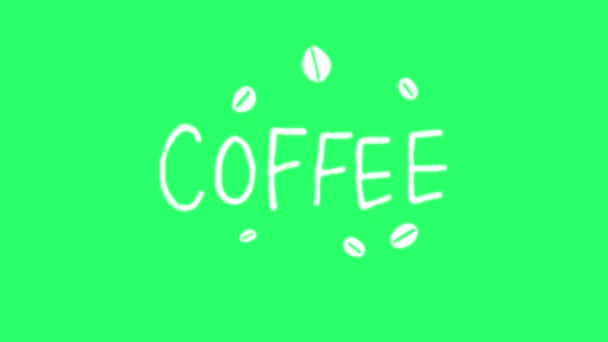 Animación Blanco Líneas Simples Forma Texto Café Sobre Fondo Verde — Vídeos de Stock