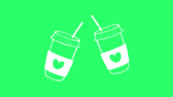 Animatie Witte Lijnen Vorm Koffiekopje Groene Achtergrond — Stockvideo