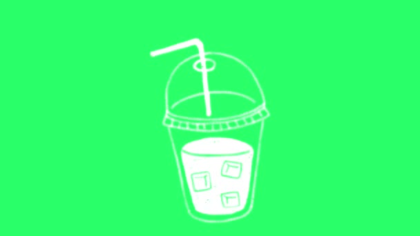 Animación Líneas Blancas Forma Taza Café Sobre Fondo Verde — Vídeos de Stock