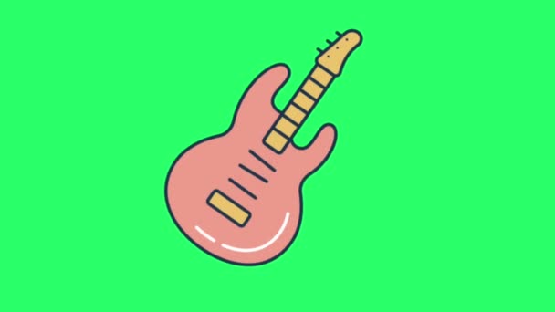 Animation Pink Guitar Green Background — Stock Video
