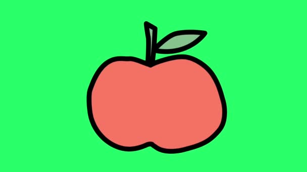 Анимация Простая Форма Яблока Зеленом Фоне — стоковое видео