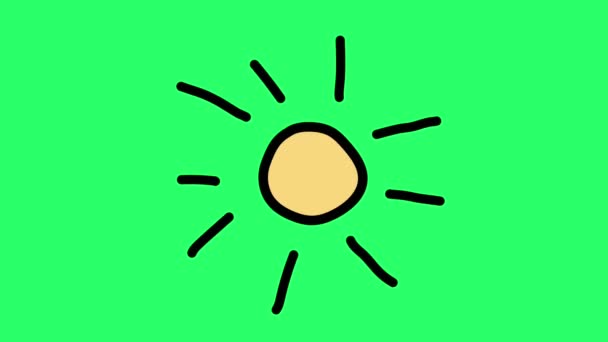 Animation Einfache Sonnenform Auf Grünem Hintergrund — Stockvideo