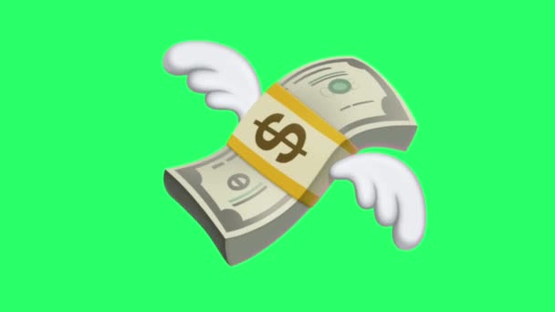 Billetes Dólares Animación Vuelan Aislados Sobre Fondo Verde — Vídeos de Stock