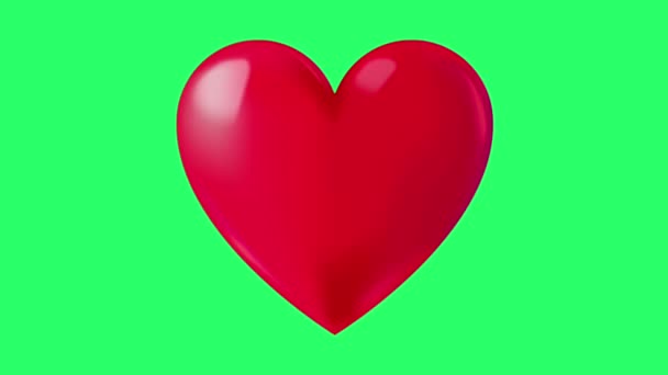 Animation red heart shape floating on green background. 