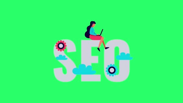 Animace Člověk Textem Seo Infographic Ikona Zeleném Pozadí — Stock video