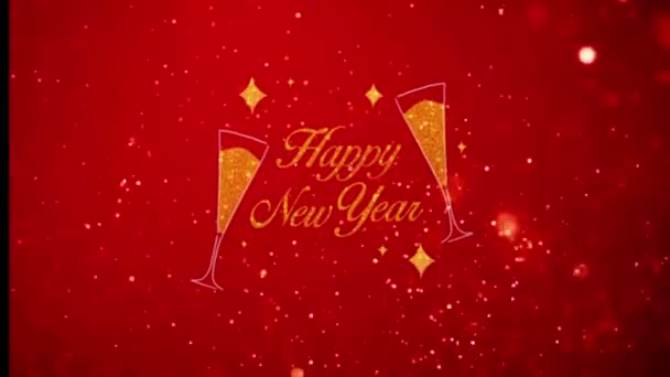 Animación Texto Dorado Feliz Año Nuevo Con Fondo Rojo — Vídeos de Stock