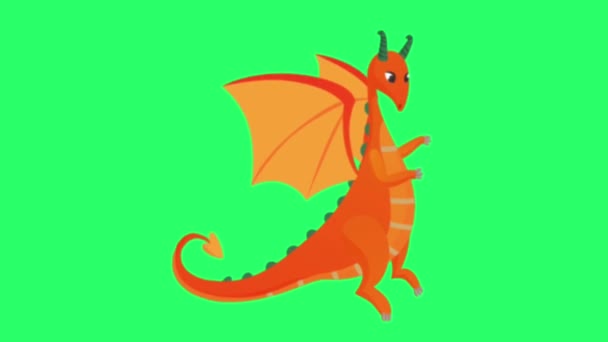 Animação Dragão Bonito Fundo Verde — Vídeo de Stock