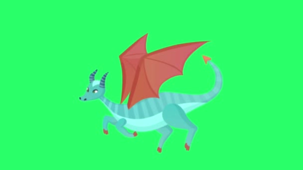 Анімація Милий Дракон Зеленому Фоні — стокове відео