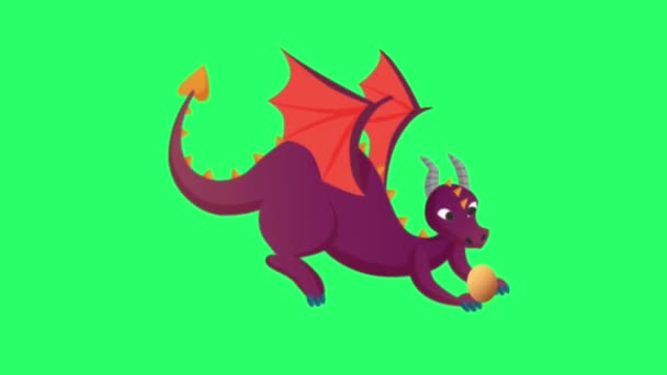 Animación Lindo Dragón Sobre Fondo Verde — Vídeo de stock