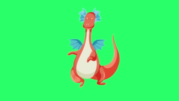 Animación Lindo Dragón Sobre Fondo Verde — Vídeos de Stock