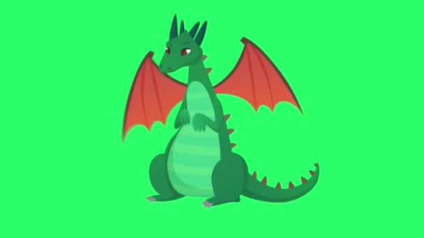 Animação Dragão Bonito Fundo Verde — Vídeo de Stock