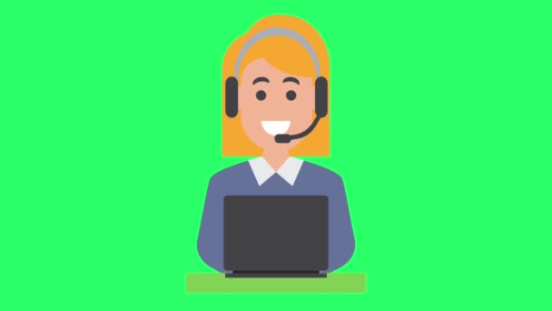 Animation Weibliche Callcenter Mitarbeiterin Auf Grünem Hintergrund — Stockvideo