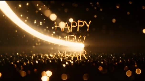 Animation Golden Text Happy New Year Orange Light Beam Golden — Stock Video