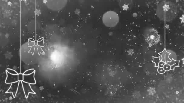 圣诞节和新年前夕的动画白色烟花和白色雪架 — 图库视频影像