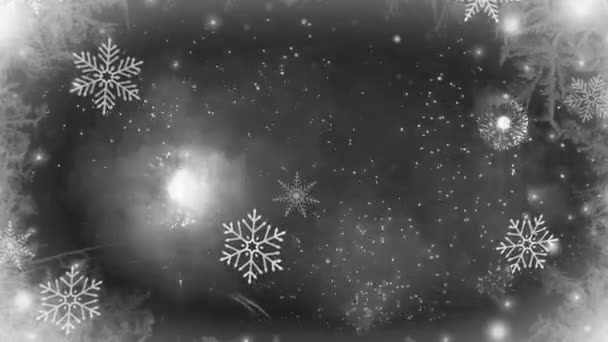 Animacja Biały Fajerwerk Białą Ramą Śniegu Święta Bożego Narodzenia Nowy — Wideo stockowe