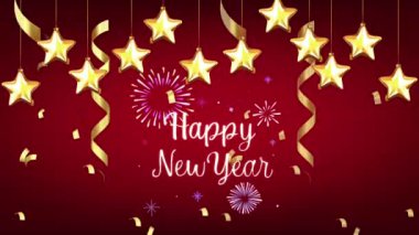 Animasyon beyaz metin Kırmızı zemin üzerinde Mutlu Yeni Yıl tasarımları veya yeni yıl şablonu. 