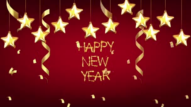 Animation Χρυσό Κείμενο Ευτυχισμένο Νέο Έτος Κόκκινο Φόντο Για Σχεδιασμό — Αρχείο Βίντεο