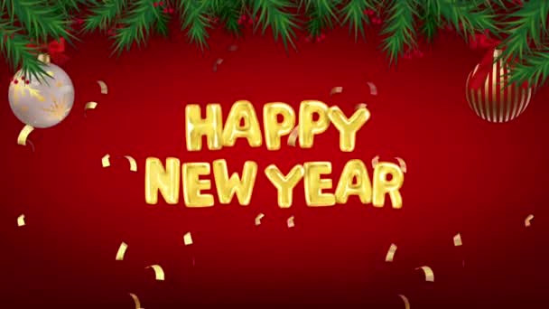 设计圣诞或新年模板用红色背景的动画金色文字祝新年快乐 — 图库视频影像
