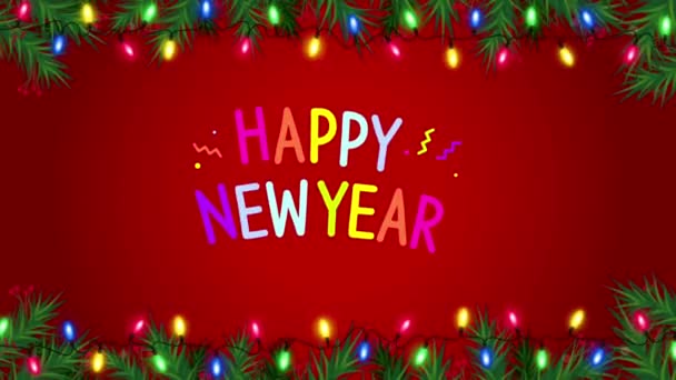 Animation Colorful Text Happy New Year Red Background Design Christmas — Stock Video