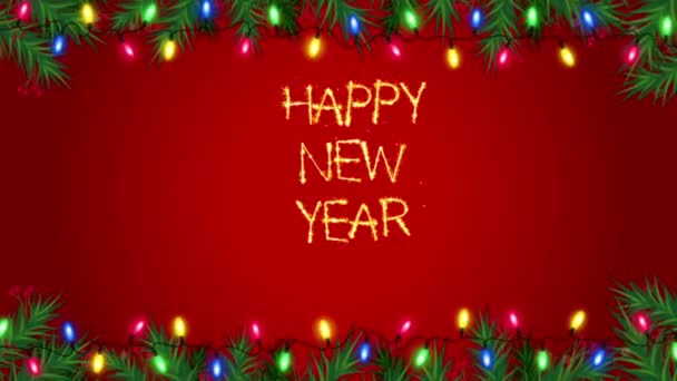Animation Golden Text Happy New Year Red Background Design Christmas — Stock Video