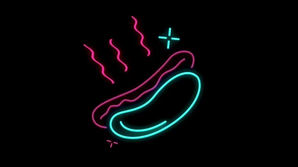 Animato Colorato Neon Forma Hamburger Leggero Sfondo Nero — Video Stock