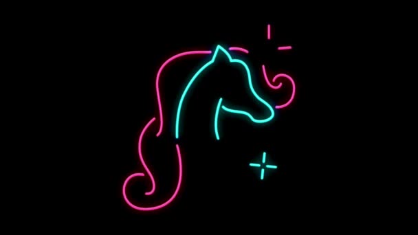 Animated Colorful Neon Light Unicon Shape Black Background — Stock Video