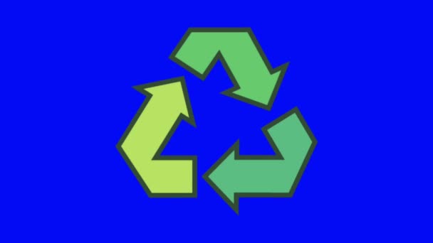 Animation Recycling Symbols Isolae Blue Background — Stock Video