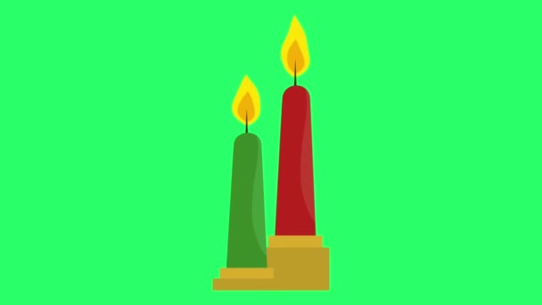 Animacja Czerwono Zielona Świeca Zielonym Tle — Wideo stockowe