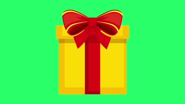 Анимация Желтая Подарочная Коробка Зеленом Фоне — стоковое видео