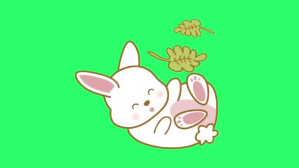 Animation Weißes Niedliches Kaninchen Auf Grünem Hintergrund — Stockvideo