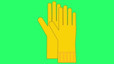 Animasyon sarı eldiven yeşil arkaplanda izole.