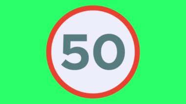Canlandırma hız sınırı işareti: yeşil arkaplanda 50 km / saat izole.