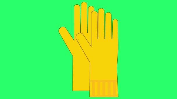 Animacja Żółta Rękawiczka Izolat Zielonym Tle — Wideo stockowe